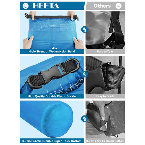 HEETA Waterproof Dry Bag for Women Men, 5L/10L/20L/30L/40L Roll Top Lightweight Dry Storage Bag Backpack with Phone Case for Travel, Swimming, Boating, Kayaking, Camping and Beach