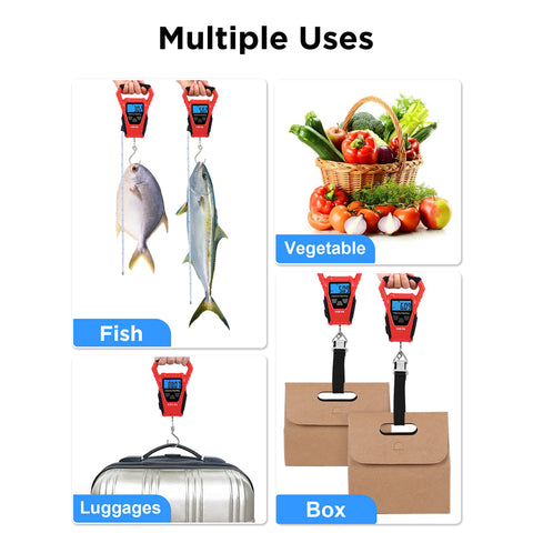 HEETA Waterproof Fish Scale Digital with Backlit LCD Display, 110lb/50kg Portable Hanging Scale Fishing Scale for Home and Outdoor, Measuring Tape and 2 AAA Batteries Included