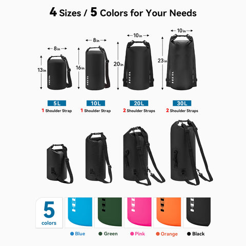 HEETA Waterproof Dry Bag Backpack with Emergency Whistle 5L/10L/20L/30L/40L