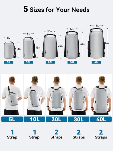 HEETA Waterproof Dry Bag Backpack with Emergency Whistle 5L/10L/20L/30L/40L