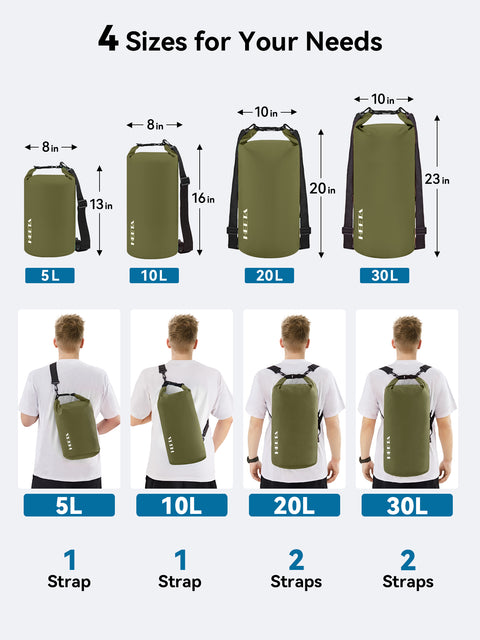 HEETA Waterproof Dry Bag Backpack with Emergency Whistle 5L/10L/20L/30L/40L