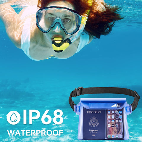 HEETA 2-Pack Waterproof Pouch with Waist Strap, Transparent Screen Touchable Dry Bag with Adjustable Belt for Phone Valuables for Swimming Snorkeling Boating Fishing Kayaking