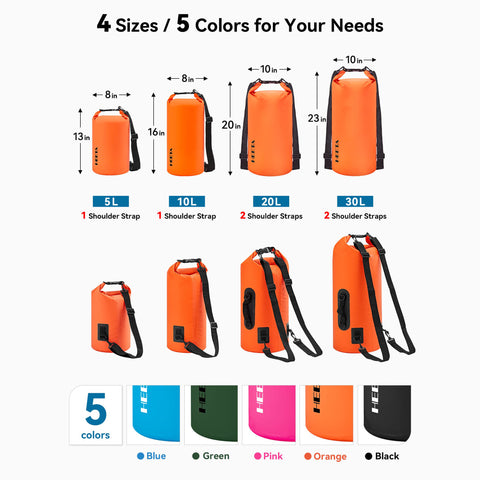 HEETA Waterproof Dry Bag Backpack with Emergency Whistle 5L/10L/20L/30L/40L