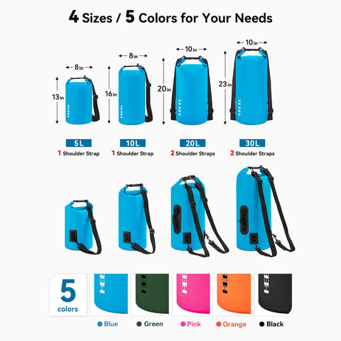 HEETA Waterproof Dry Bag Backpack with Emergency Whistle 5L/10L/20L/30L/40L