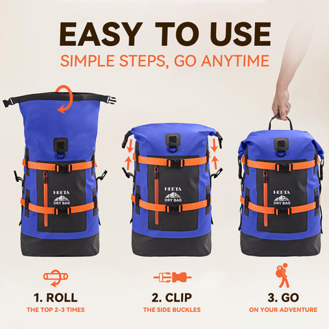 HEETA Dry Bags Waterproof Backpack 40L for Men & Women, Roll Top Heavy Duty