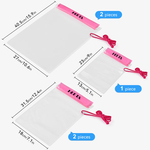HEETA 5-Pack Clear Waterproof Dry Bag, Water Tight Cases Pouch Dry Bags for Camera Mobile Phone Maps, Kayaking Boating Document Holder