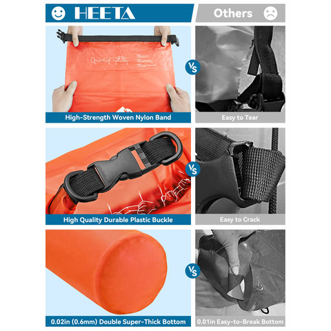 HEETA Waterproof Dry Bag for Women Men, 5L/10L/20L/30L/40L Roll Top Lightweight Dry Storage Bag Backpack with Phone Case for Travel, Swimming, Boating, Kayaking, Camping and Beach