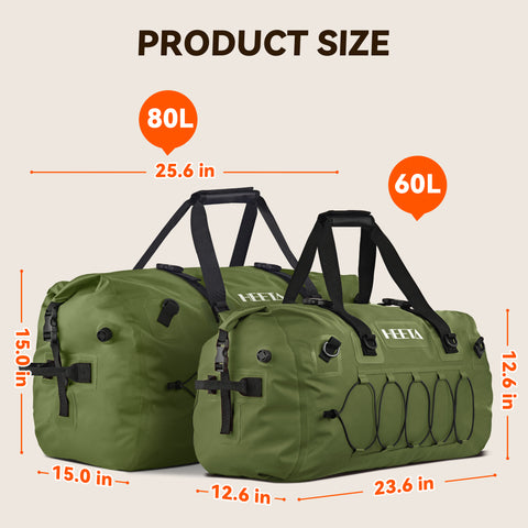 HEETA Waterproof Duffel Bag Travel Motorcycle Dry Bag Backpack 60L/80L/110L