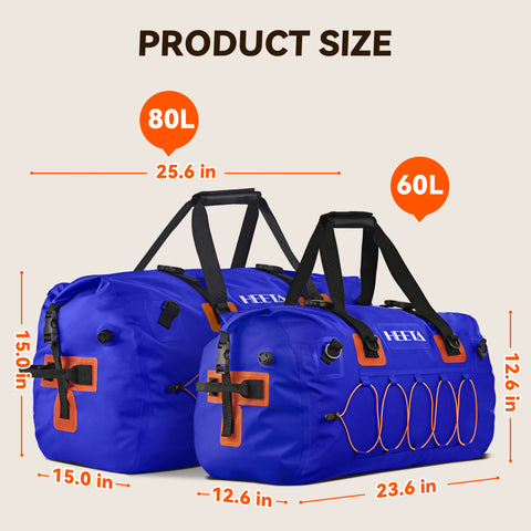 HEETA Waterproof Duffel Bag Travel Motorcycle Dry Bag Backpack 60L/80L/110L