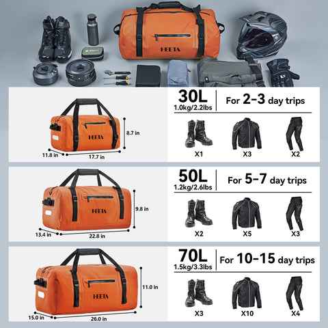 HEETA Waterproof Motorcycle Dry Bag Duffel Luggage Travel Bags 30L/50L/70L