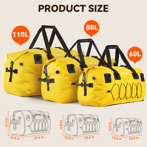 HEETA Waterproof Duffel Bag Travel Motorcycle Dry Bag Backpack 60L/80L/110L