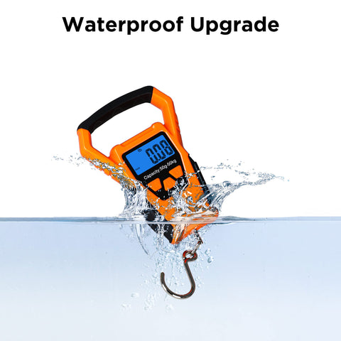 HEETA Waterproof Fish Scale Digital with Backlit LCD Display, 110lb/50kg Portable Hanging Scale Fishing Scale for Home and Outdoor, Measuring Tape and 2 AAA Batteries Included