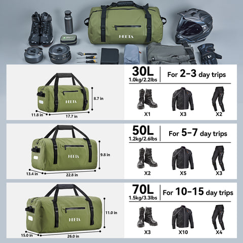 HEETA Waterproof Motorcycle Dry Bag Duffel Luggage Travel Bags 30L/50L/70L