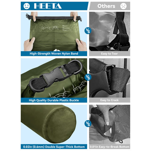 HEETA Waterproof Dry Bag for Women Men, 5L/10L/20L/30L/40L Roll Top Lightweight Dry Storage Bag Backpack with Phone Case for Travel, Swimming, Boating, Kayaking, Camping and Beach