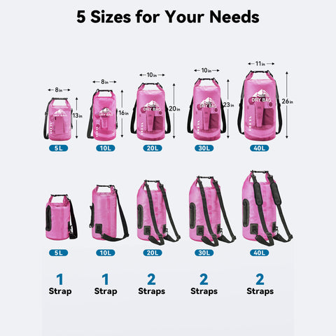 HEETA Waterproof Dry Bag for Women Men, 5L/10L/20L/30L/40L Roll Top Lightweight Dry Storage Bag Backpack with Phone Case for Travel, Swimming, Boating, Kayaking, Camping and Beach
