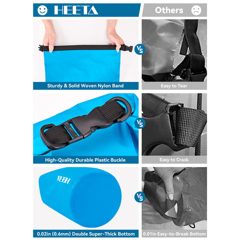 HEETA Waterproof Dry Bag Backpack with Emergency Whistle 5L/10L/20L/30L/40L