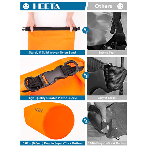 HEETA Waterproof Dry Bag Backpack with Emergency Whistle 5L/10L/20L/30L/40L
