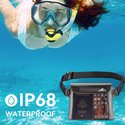 HEETA 2-Pack Waterproof Pouch with Waist Strap, Transparent Screen Touchable Dry Bag with Adjustable Belt for Phone Valuables for Swimming Snorkeling Boating Fishing Kayaking