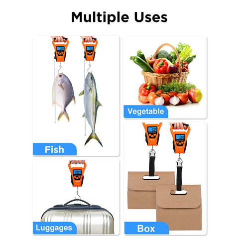 HEETA Waterproof Fish Scale Digital with Backlit LCD Display, 110lb/50kg Portable Hanging Scale Fishing Scale for Home and Outdoor, Measuring Tape and 2 AAA Batteries Included