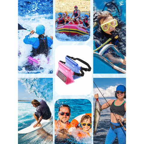HEETA 2-Pack Waterproof Pouch with Waist Strap, Transparent Screen Touchable Dry Bag with Adjustable Belt for Phone Valuables for Swimming Snorkeling Boating Fishing Kayaking