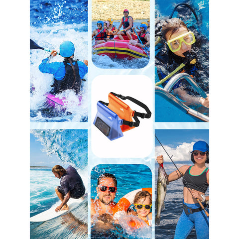 HEETA 2-Pack Waterproof Pouch with Waist Strap, Transparent Screen Touchable Dry Bag with Adjustable Belt for Phone Valuables for Swimming Snorkeling Boating Fishing Kayaking