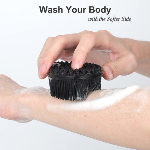 HEETA Body Brush for Wet Dry Brushing, Silicone Body Scrubber for Gentle Exfoliating on Softer Glowing Skin, Gentle Massage with Silicone Loofah Bath Brush, Shower Brush for Women Men Kids