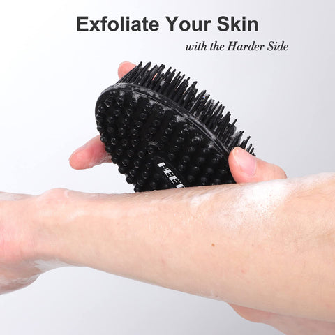 HEETA Body Brush for Wet Dry Brushing, Silicone Body Scrubber for Gentle Exfoliating on Softer Glowing Skin, Gentle Massage with Silicone Loofah Bath Brush, Shower Brush for Women Men Kids