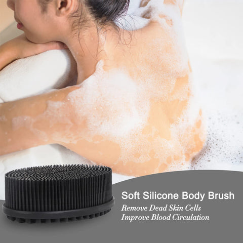 HEETA Body Brush for Wet Dry Brushing, Silicone Body Scrubber for Gentle Exfoliating on Softer Glowing Skin, Gentle Massage with Silicone Loofah Bath Brush, Shower Brush for Women Men Kids