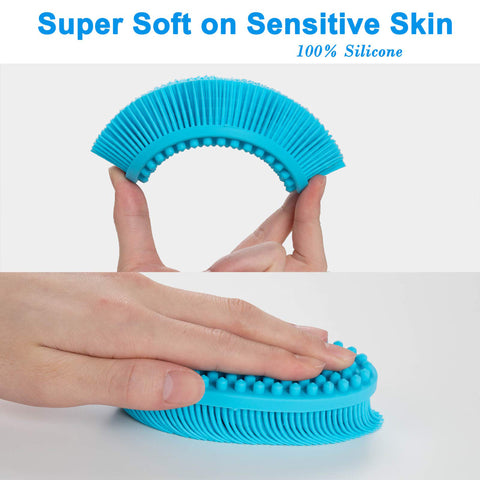HEETA Body Brush for Wet Dry Brushing, Silicone Body Scrubber for Gentle Exfoliating on Softer Glowing Skin, Gentle Massage with Silicone Loofah Bath Brush, Shower Brush for Women Men Kids