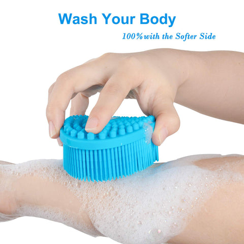 HEETA Body Brush for Wet Dry Brushing, Silicone Body Scrubber for Gentle Exfoliating on Softer Glowing Skin, Gentle Massage with Silicone Loofah Bath Brush, Shower Brush for Women Men Kids