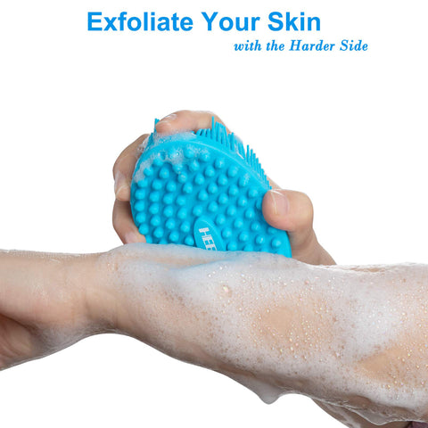 HEETA Body Brush for Wet Dry Brushing, Silicone Body Scrubber for Gentle Exfoliating on Softer Glowing Skin, Gentle Massage with Silicone Loofah Bath Brush, Shower Brush for Women Men Kids