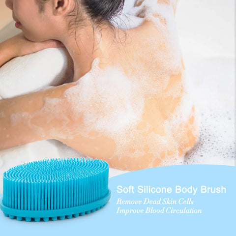 HEETA Body Brush for Wet Dry Brushing, Silicone Body Scrubber for Gentle Exfoliating on Softer Glowing Skin, Gentle Massage with Silicone Loofah Bath Brush, Shower Brush for Women Men Kids