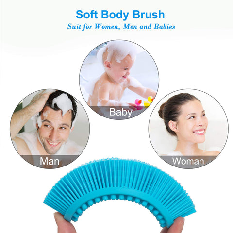 HEETA Body Brush for Wet Dry Brushing, Silicone Body Scrubber for Gentle Exfoliating on Softer Glowing Skin, Gentle Massage with Silicone Loofah Bath Brush, Shower Brush for Women Men Kids