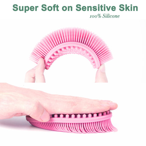 HEETA Body Brush for Wet Dry Brushing, Silicone Body Scrubber for Gentle Exfoliating on Softer Glowing Skin, Gentle Massage with Silicone Loofah Bath Brush, Shower Brush for Women Men Kids