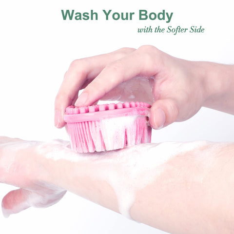 HEETA Body Brush for Wet Dry Brushing, Silicone Body Scrubber for Gentle Exfoliating on Softer Glowing Skin, Gentle Massage with Silicone Loofah Bath Brush, Shower Brush for Women Men Kids