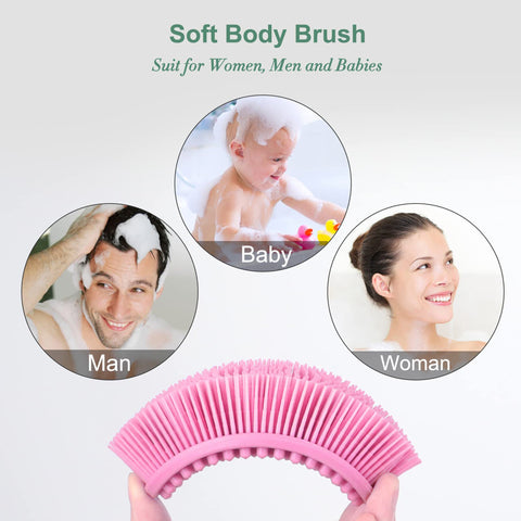 HEETA Body Brush for Wet Dry Brushing, Silicone Body Scrubber for Gentle Exfoliating on Softer Glowing Skin, Gentle Massage with Silicone Loofah Bath Brush, Shower Brush for Women Men Kids