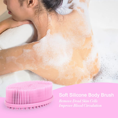 HEETA Body Brush for Wet Dry Brushing, Silicone Body Scrubber for Gentle Exfoliating on Softer Glowing Skin, Gentle Massage with Silicone Loofah Bath Brush, Shower Brush for Women Men Kids