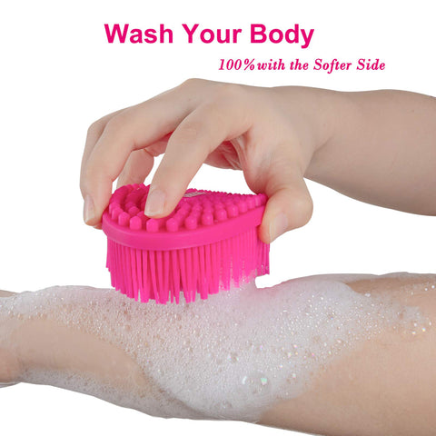 HEETA Body Brush for Wet Dry Brushing, Silicone Body Scrubber for Gentle Exfoliating on Softer Glowing Skin, Gentle Massage with Silicone Loofah Bath Brush, Shower Brush for Women Men Kids