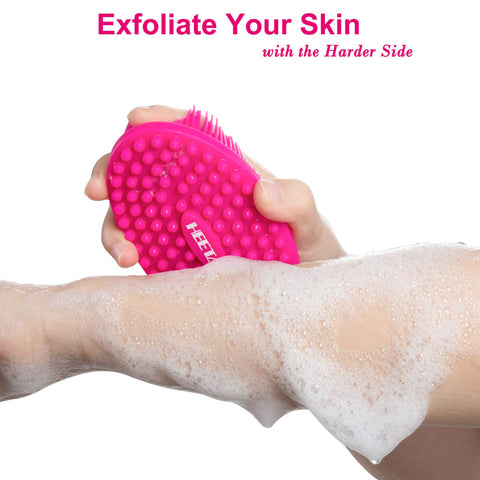HEETA Body Brush for Wet Dry Brushing, Silicone Body Scrubber for Gentle Exfoliating on Softer Glowing Skin, Gentle Massage with Silicone Loofah Bath Brush, Shower Brush for Women Men Kids