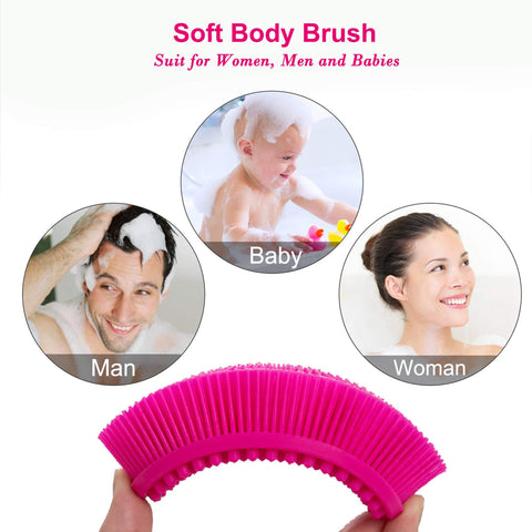 HEETA Body Brush for Wet Dry Brushing, Silicone Body Scrubber for Gentle Exfoliating on Softer Glowing Skin, Gentle Massage with Silicone Loofah Bath Brush, Shower Brush for Women Men Kids