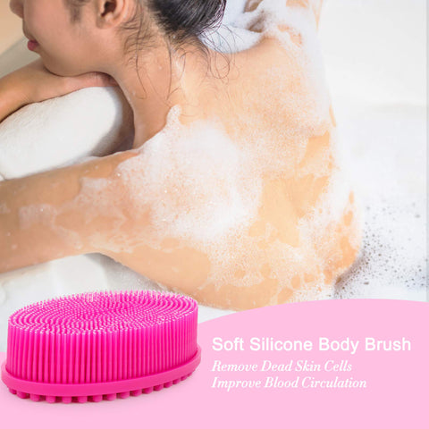 HEETA Body Brush for Wet Dry Brushing, Silicone Body Scrubber for Gentle Exfoliating on Softer Glowing Skin, Gentle Massage with Silicone Loofah Bath Brush, Shower Brush for Women Men Kids