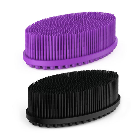 HEETA Body Brush for Wet Dry Brushing, Silicone Body Scrubber for Gentle Exfoliating on Softer Glowing Skin, Gentle Massage with Silicone Loofah Bath Brush, Shower Brush for Women Men Kids