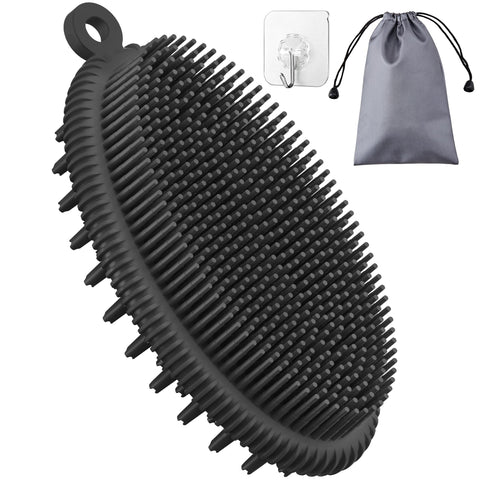 HEETA Body Brush for Wet Dry Brushing, Silicone Body Scrubber for Gentle Exfoliating on Softer Glowing Skin, Gentle Massage with Silicone Loofah Bath Brush, Shower Brush for Women Men Kids