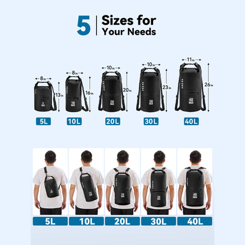 HEETA Waterproof Dry Bag Backpack with Zippered Pocket 5L/10L/20L/30L/40L