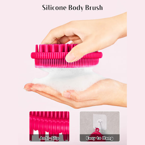 HEETA Body Brush for Wet Dry Brushing, Silicone Body Scrubber for Gentle Exfoliating on Softer Glowing Skin, Gentle Massage with Silicone Loofah Bath Brush, Shower Brush for Women Men Kids