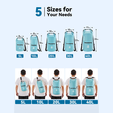 HEETA Waterproof Dry Bag Backpack with Zippered Pocket 5L/10L/20L/30L/40L