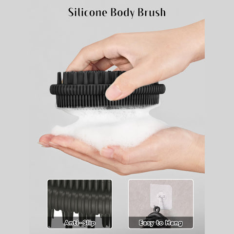 HEETA Body Brush for Wet Dry Brushing, Silicone Body Scrubber for Gentle Exfoliating on Softer Glowing Skin, Gentle Massage with Silicone Loofah Bath Brush, Shower Brush for Women Men Kids