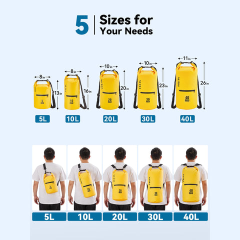 HEETA Waterproof Dry Bag Backpack with Zippered Pocket 5L/10L/20L/30L/40L