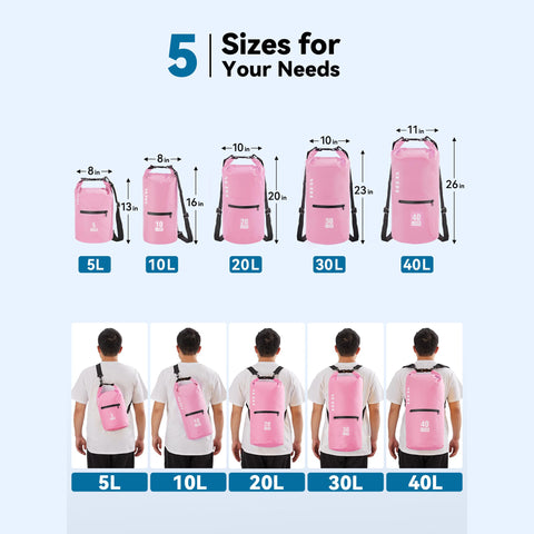 HEETA Waterproof Dry Bag Backpack with Zippered Pocket 5L/10L/20L/30L/40L