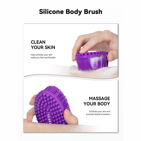 HEETA Body Brush for Wet Dry Brushing, Silicone Body Scrubber for Gentle Exfoliating on Softer Glowing Skin, Gentle Massage with Silicone Loofah Bath Brush, Shower Brush for Women Men Kids